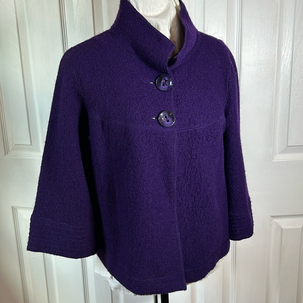 Sandro Sportswear Size 2 Plum Cropped 100% Wool Jacket
